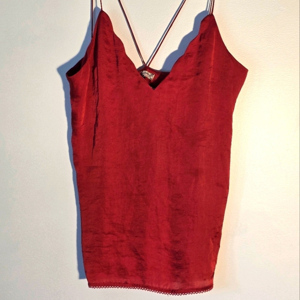 Intimately‎ Free People Red Sleeveless Scallop Hem Top Xs